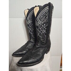 Centenario Authentic Ostrich Leg Boots Mens 8.5 Black Exotic Leather Handmade